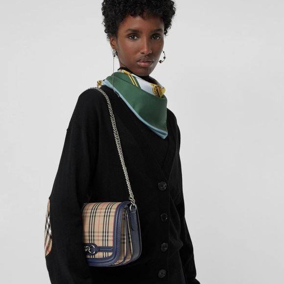 NWT BURBERRY RUNWAY LINK CHECK SHOULDER BAG WITH LEATHER TRIM - Picture 2 of 8